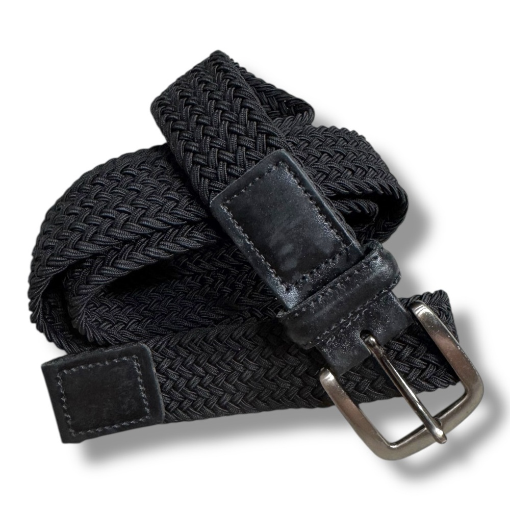 Black Woven Braided Textured Belt Silver Buckle Men’s XL 42-44